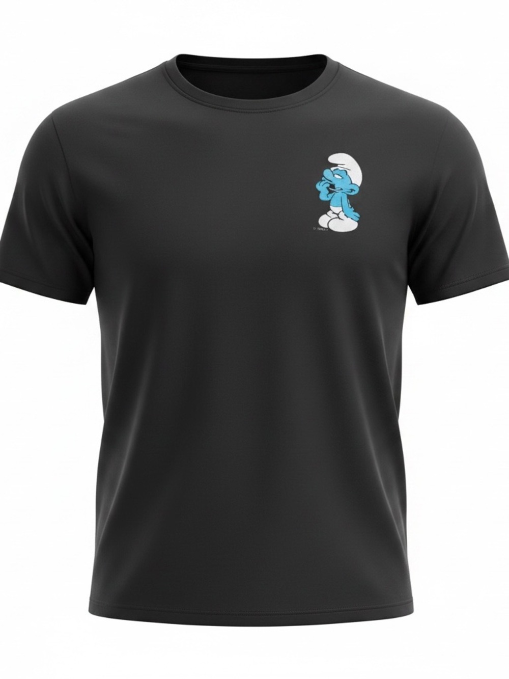 Black Short-Sleeve Graphic Pocket Tee with Blue Cartoon Motif